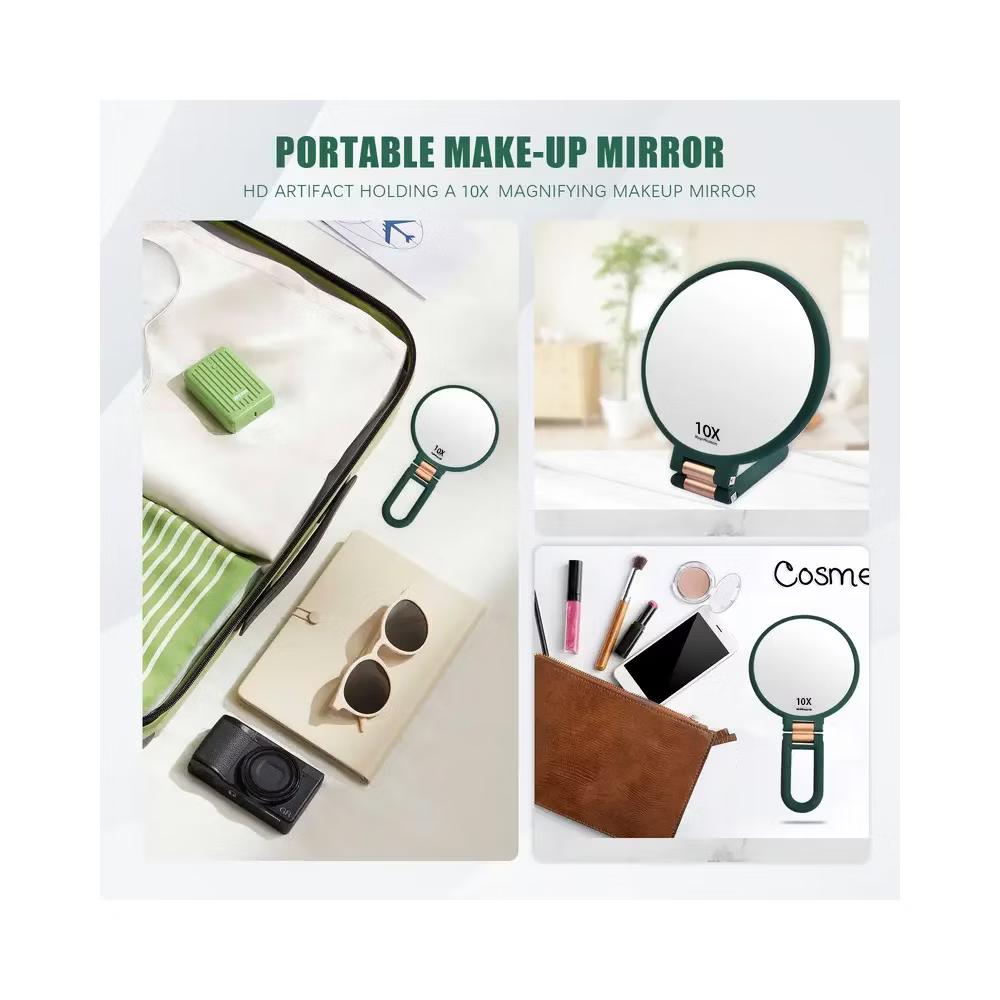 Mber Hand Mirror For Makeup Mirror 2-Sided 1X 10X Magnifying Mirror, Travel Mirror With Stand, Foldable Handheld Mirrors with Handle, Green - Image 9