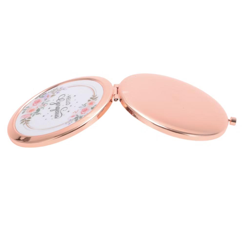 Round Compact Makeup Mirror Rose Gold Tone 1 Pc - Image 2
