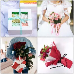 Double Face Wide Satin Ribbon with Gold Edges for Wedding Bouquet