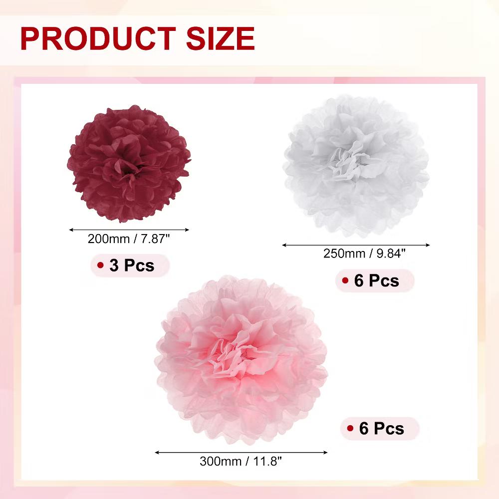 Wedding Shower Bridal Party Decoration 3 Size Paper Pom Poms Flower Ball 15 Pcs - Image 17