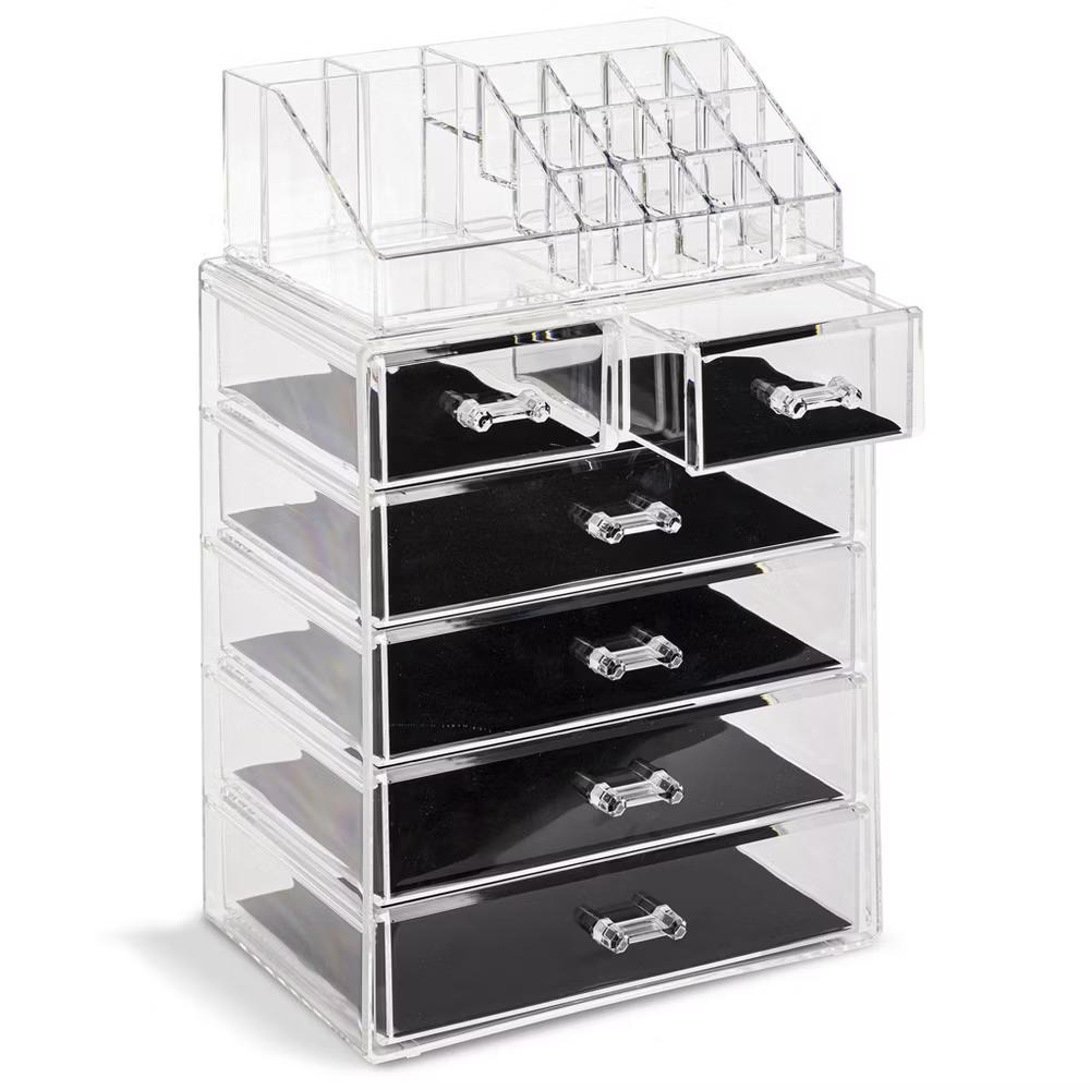 2 Piece Acrylic Makeup and Jewelry Storage Organizer Case (6 Drawers and Lipstick Tray) - Image 17