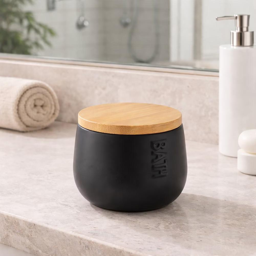 French Home Goods Dolomite Cotton Box with Bamboo Lid - Stylish Storage for Bathroom & Vanity - Image 6