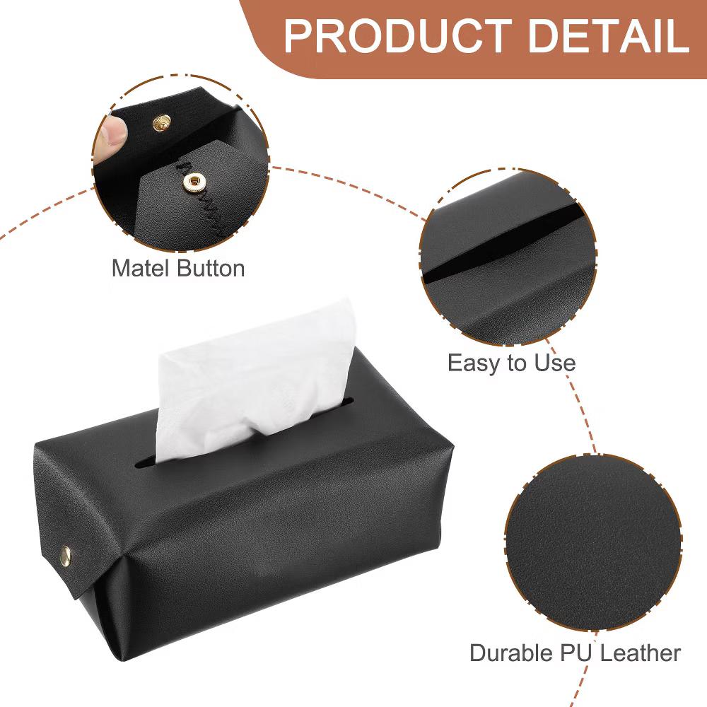 Rectangle PU Leather Tabletop Bathroom Kitchen Tissue Box Cover - Image 6