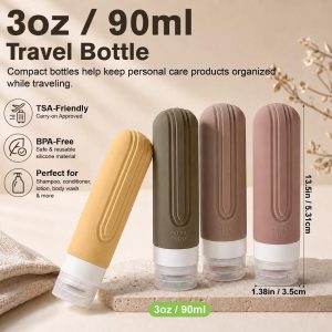 Garnen 4PC/3oz Travel Bottles for Toiletries, TSA Travel Size Toiletry Bag, Silicone Travel Containers Refillable Liquid Shampoo & Conditioners Bottle
