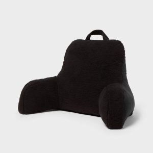 Faux Shearling Bed Rest Black - Comfort Support Pillow for Dorm Indoor/Outdoor Use
