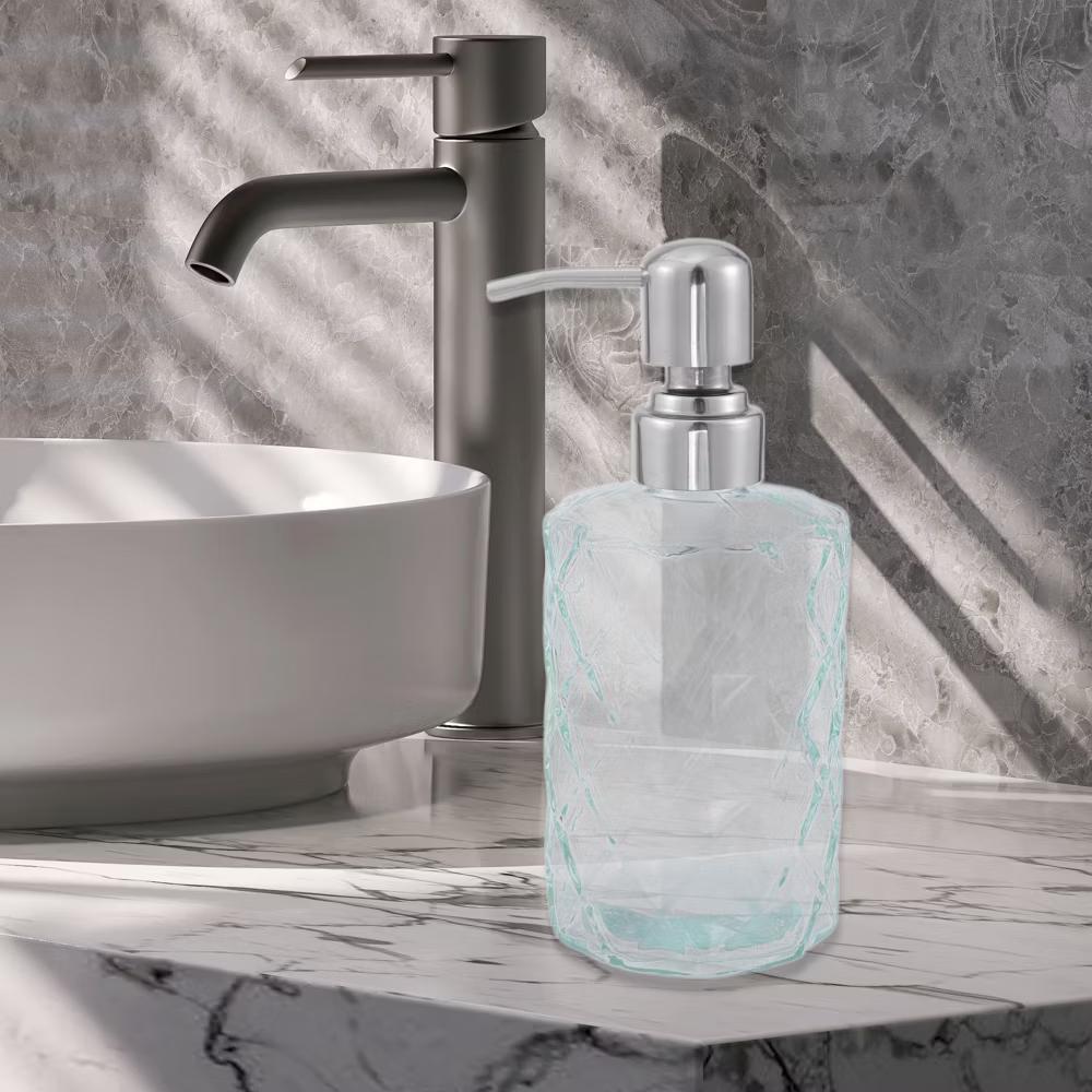 Elegant Soap Pump Dispenser for Bathroom 11.15oz Clear Silver Tone 1 Pc - Image 3