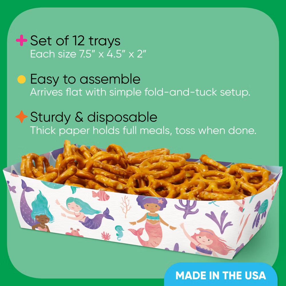Mermaid Party Paper Food Trays, Disposable Double-Sided Paper Food Holders for Nachos, Hot Dogs, French Fries - 12 Ct - Image 4