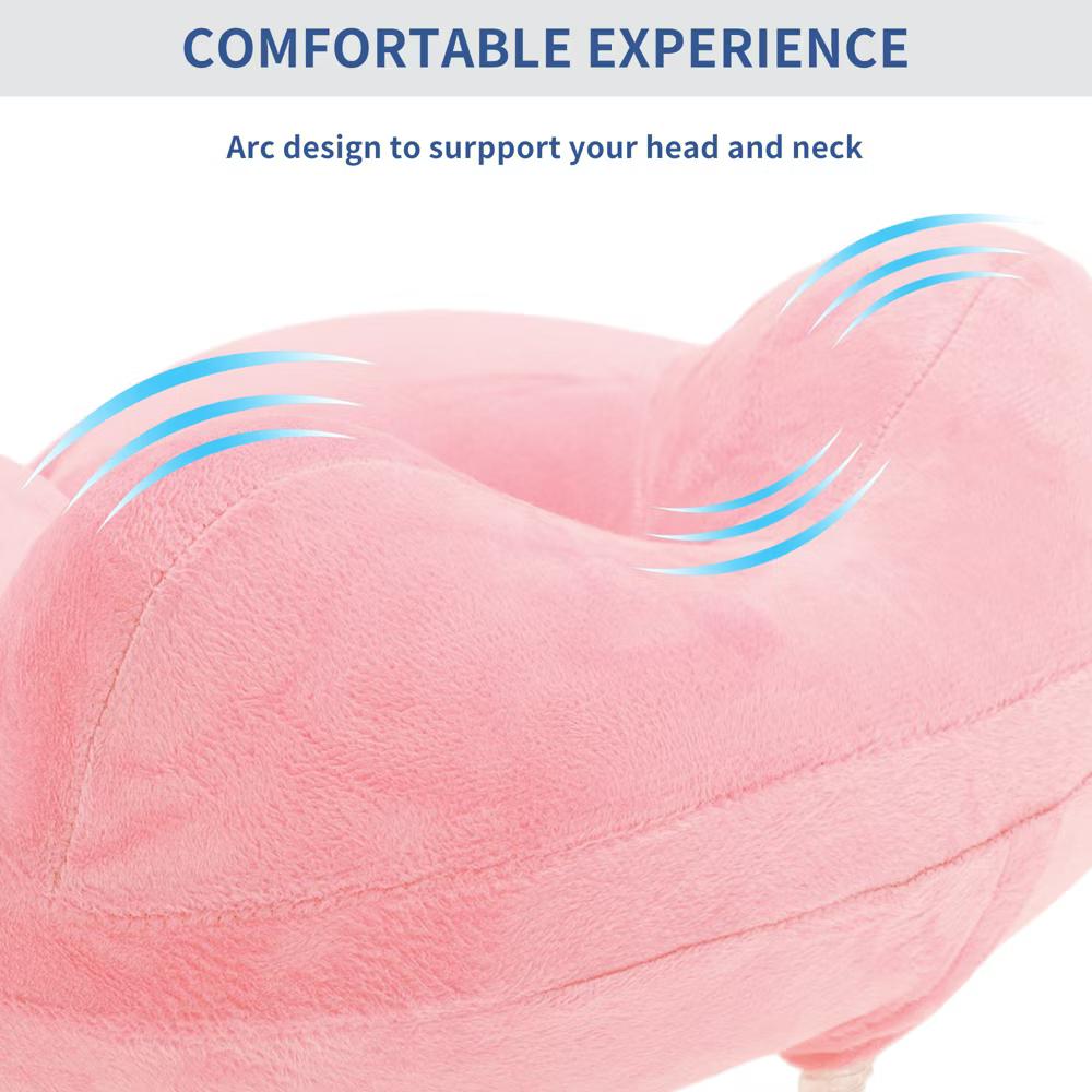Neck Pillow W/ Storage Bag Eye Mask for Airplane Train Office Inflatable Travel Pillow Pink 1 Set - Image 3