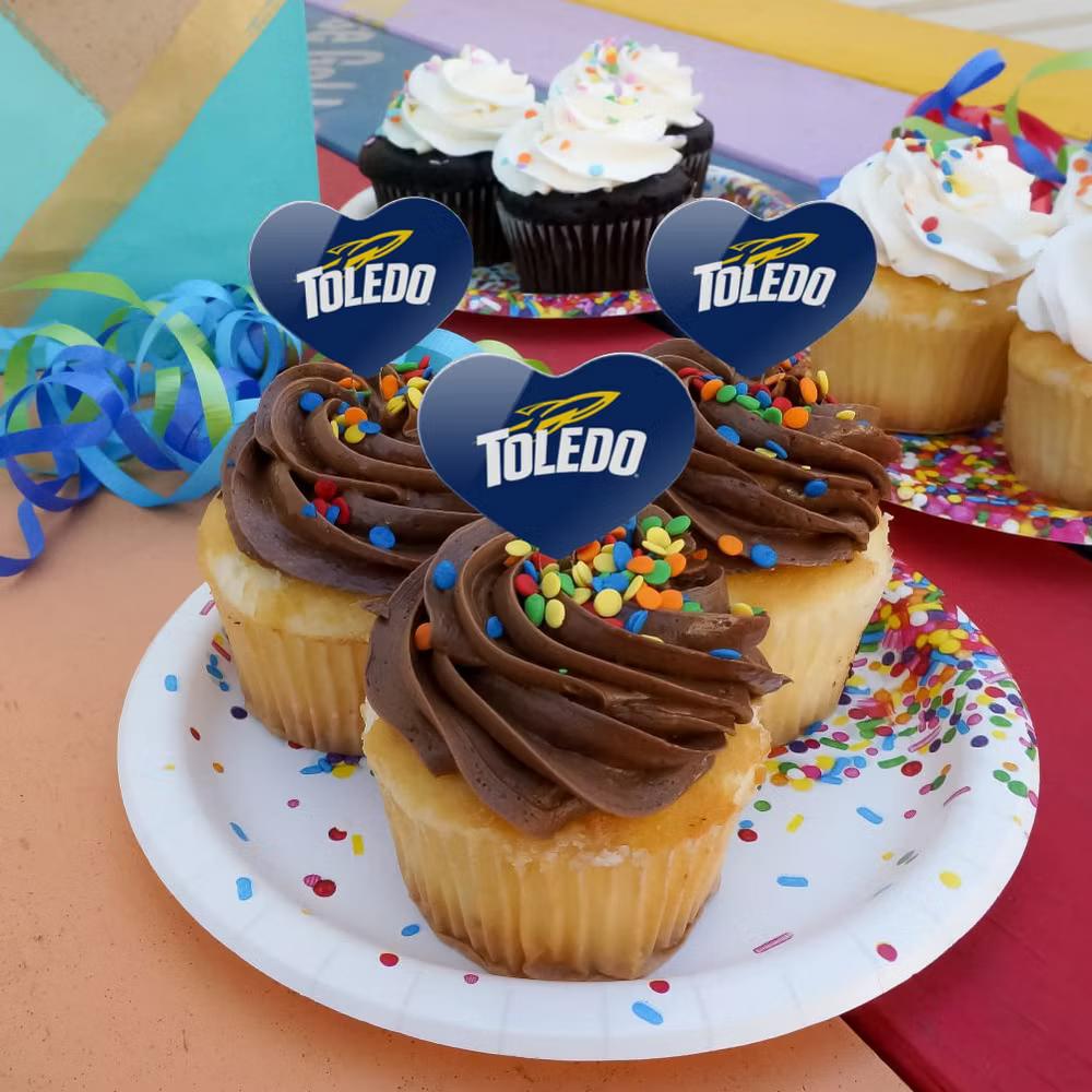 NCAA University of Toledo Rockets Logo Heart Love Cupcake Picks Toppers Decoration Set of 6 - Image 5