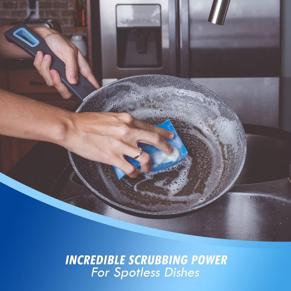 ELITRA HOME Heavy Duty Scrubber Sponge, with Smell Resistant Hydrophilic Foam Technology, Odorless - Blue - Image 4