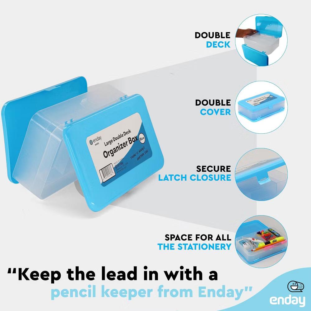 Large Capacity Double Deck Pencil Box - Plastic With 12 Compartments, Snap-Tight Lid, Hard Case Storage Organizer - Image 21