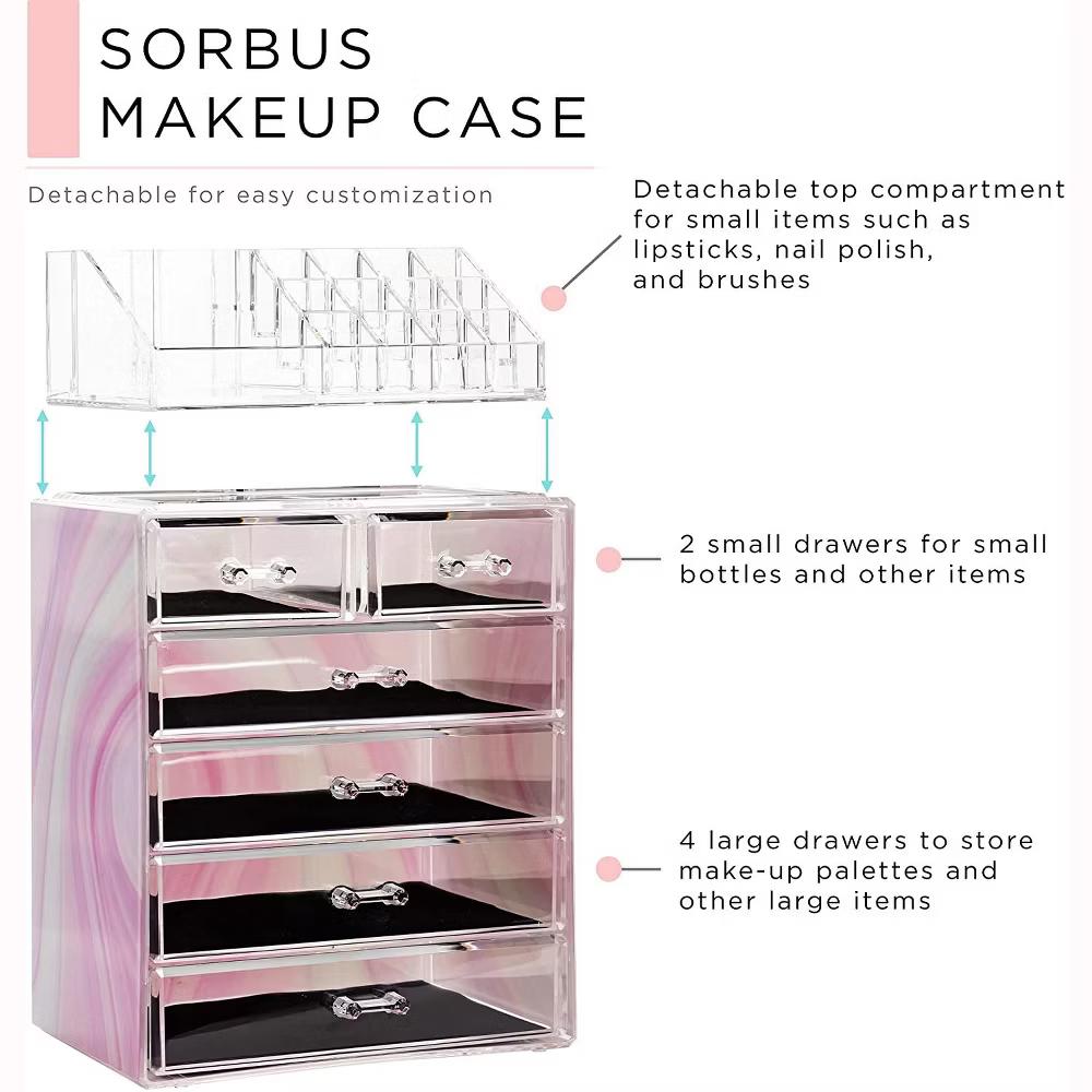2 Piece Acrylic Makeup and Jewelry Storage Organizer Case (6 Drawers and Lipstick Tray) - Image 54