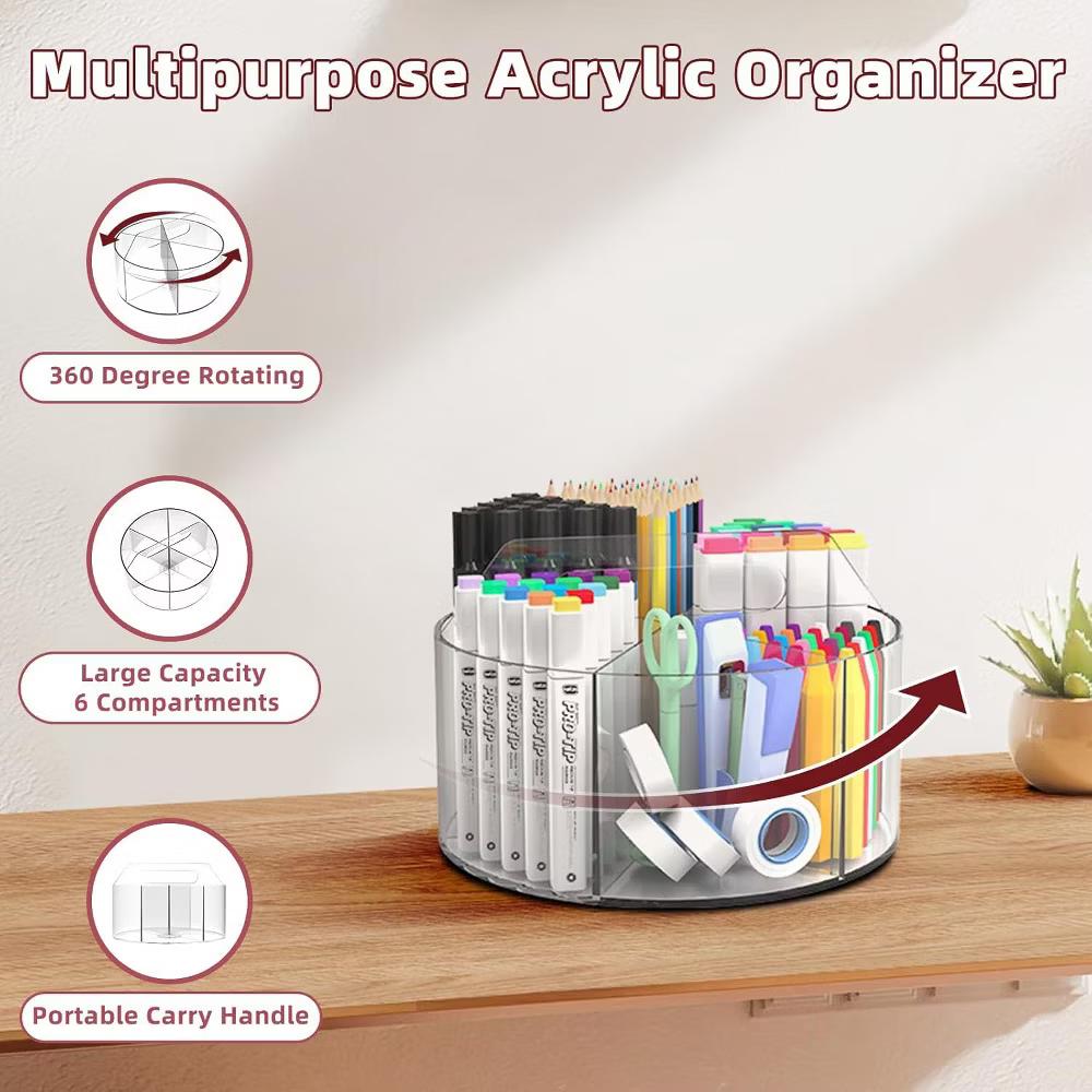 Maison Clear 360 Pencil Supplies Rotating Large Organizer Holder - Image 3