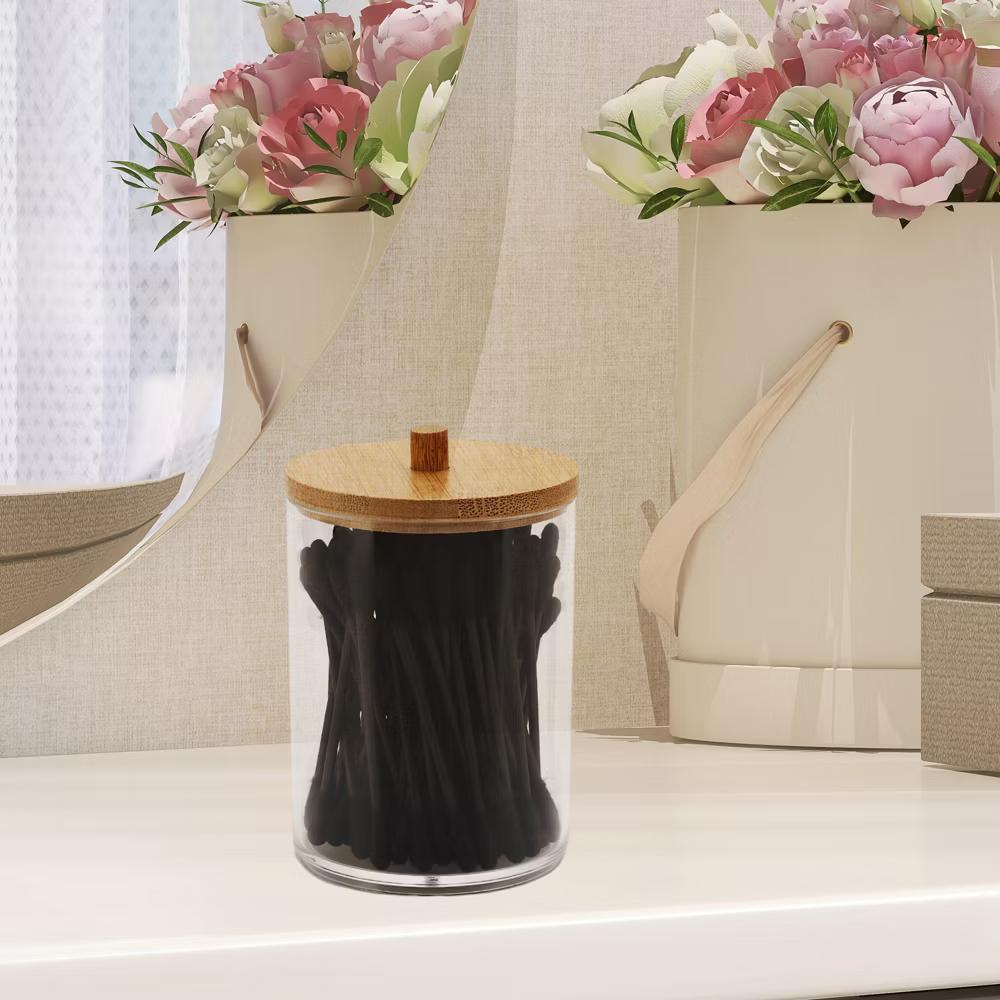 Acrylic Bamboo Wood Cotton Swab Jar Clear Wood Color 1 Pc - Image 12