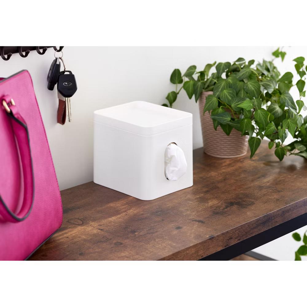 Recycled Plastic Facial Tissue Box Cover with Storage Tray, The Cade Collection – 5" 6" 5.375", Coconut - Image 4