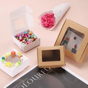 Paper Party Favor Treats Candy Cookie Packaging with Clear Window Kraft Soap Boxes 32 Pcs