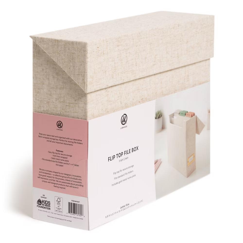 Flip Top File Box Linen Wrapped Beige - Image 2