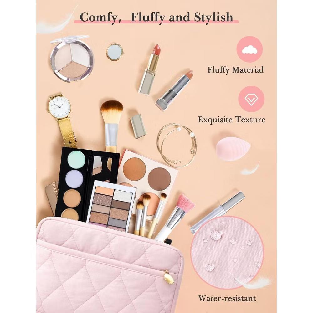 Puffy Padded Makeup Bag Travel Organizer. Wide-Open Cosmetic Pouch for Toiletries and Essentials. - Image 3