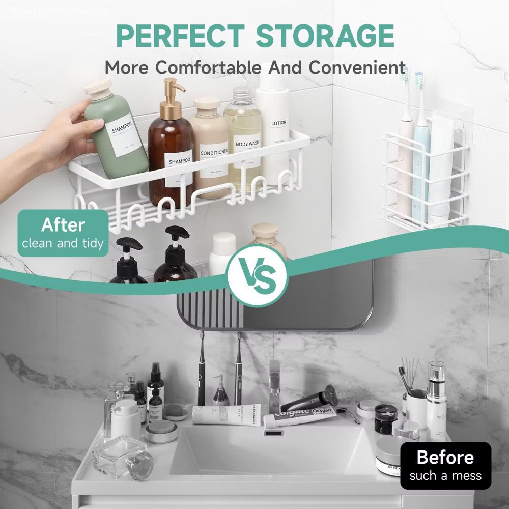 Veken Shower Caddy 6 Pack, No Drill Rustproof Waterproof Adhesive Shelf Organizer, Large Capacity Wall Mount Bathroom Rack for Kitchen Home - Image 10