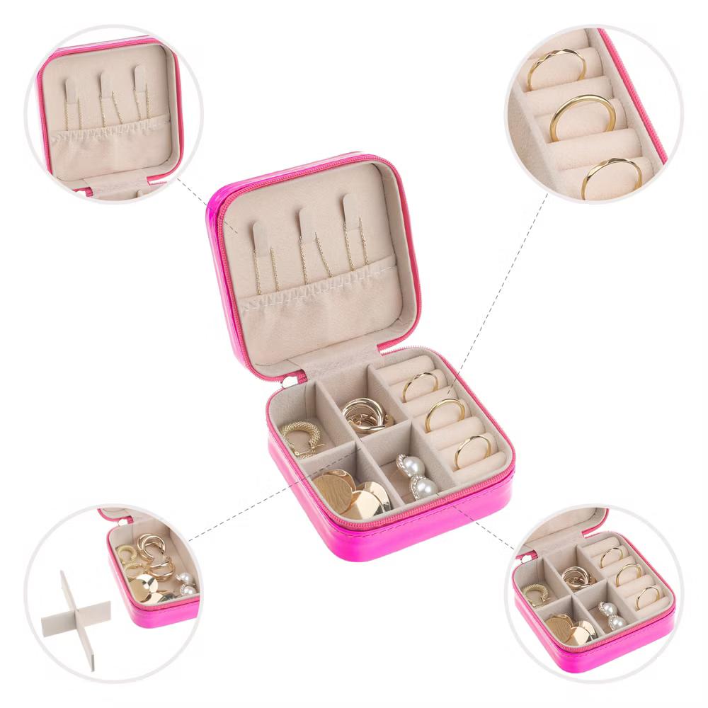 Travel Square Small Portable PU Leather Jewelry Organizer Case Storage - Image 18