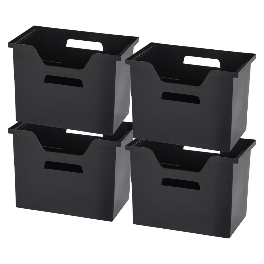 USA Portable Letter Size Desktop File Box with Open Lid, Side Handles, Hanging File Folders