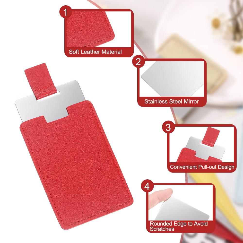 PU Leather Stainless Steel Travel Compact Mini Makeup Mirror - Image 18