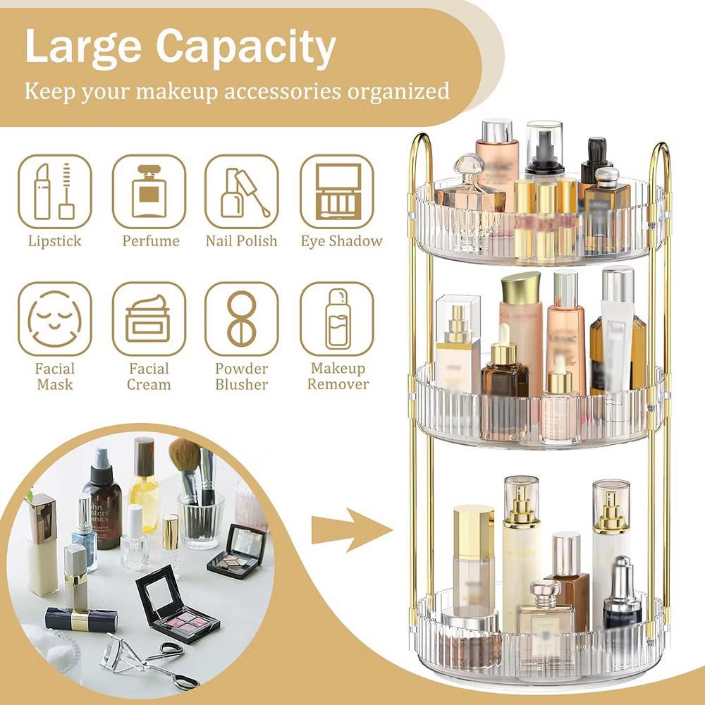 AEELLEEA 360° Rotating Makeup Organizer, 3 Tier Lazy Susan Cosmetic Storage for Vanity, Bathroom Countertop, Skincare & Perfume Holder - Image 7